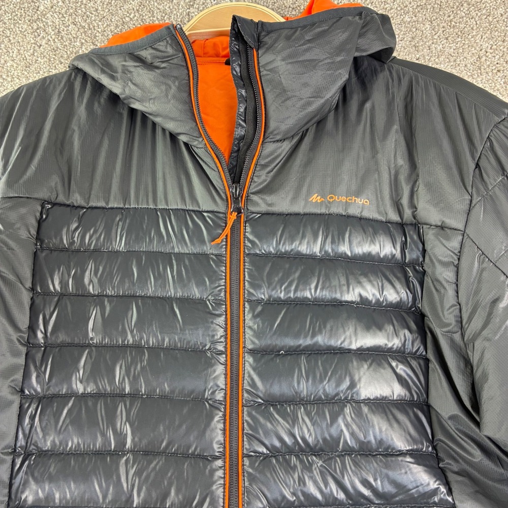 Quechua Decathalon Down Puffer Hooded Jacket Mens‎ L Black Insulated Gorpcore